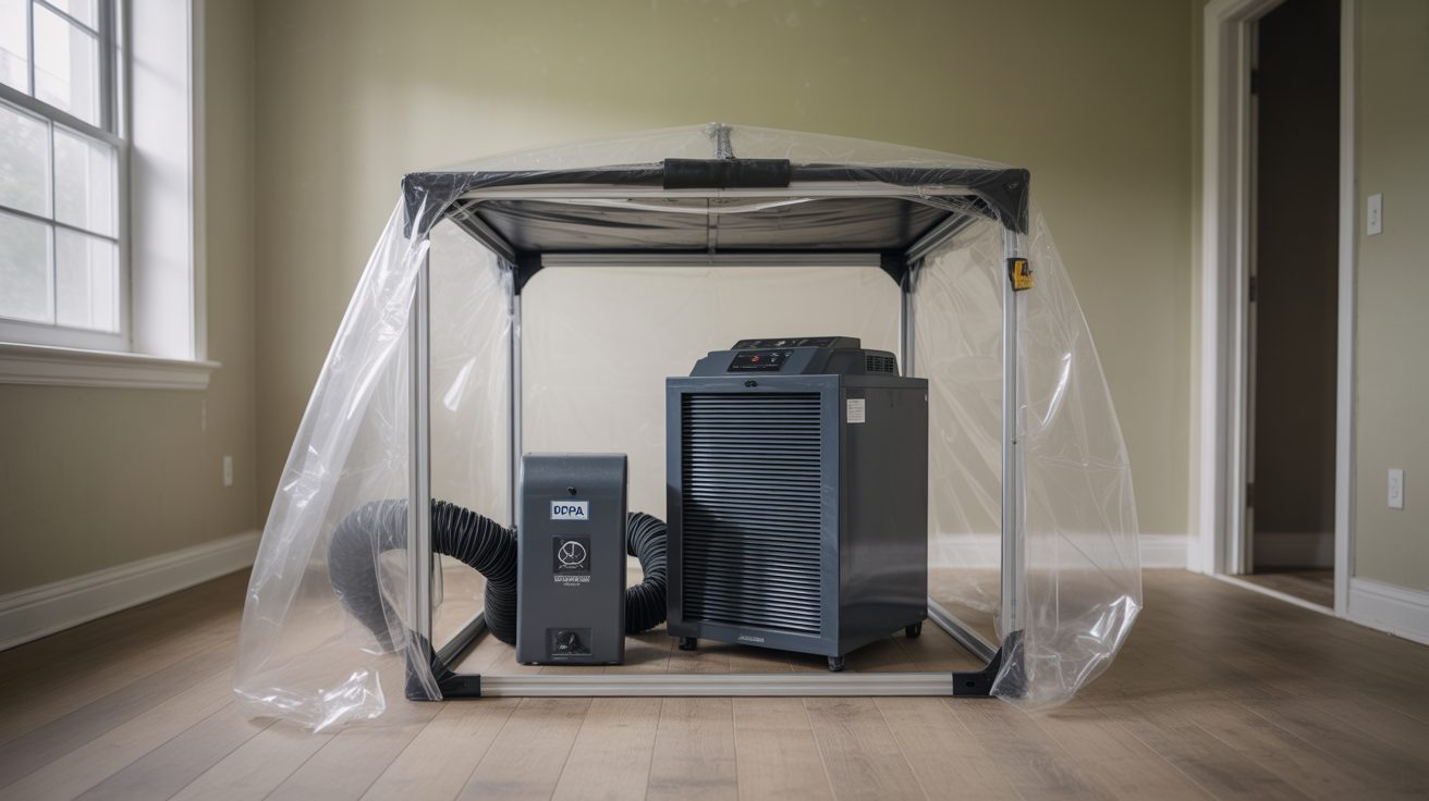 Commercial mold equipment staged on a Winston-Salem job